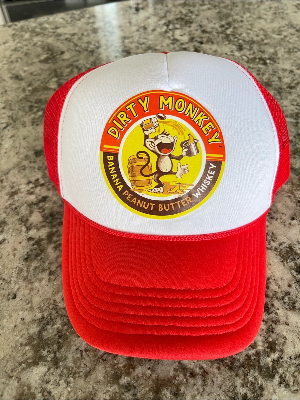 Dirty Monkey Whiskey Red and White Trucker Hat